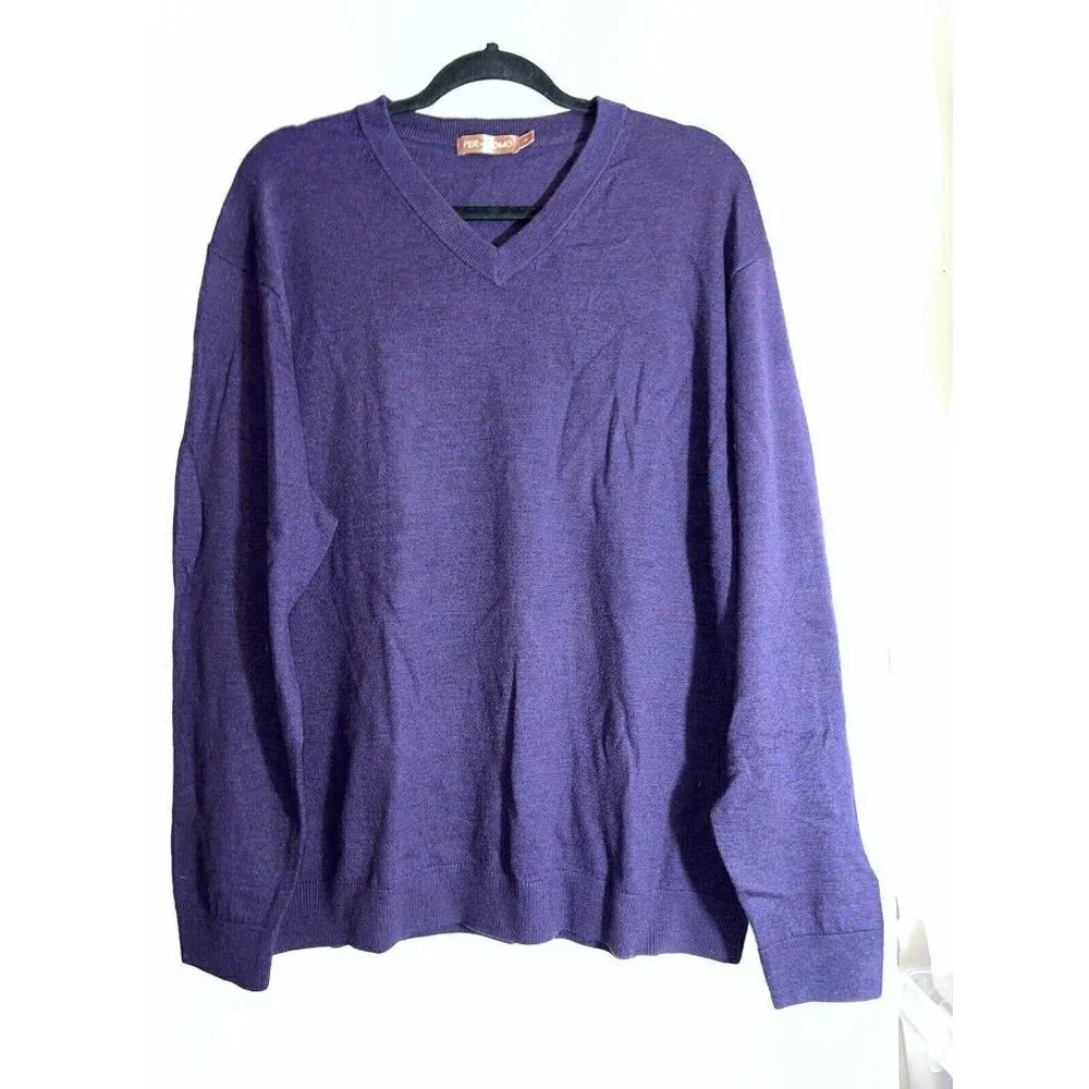 PER ME UOMO Mens Extra Fine Merino Wool V Neck Pullover Sweater Sz XL